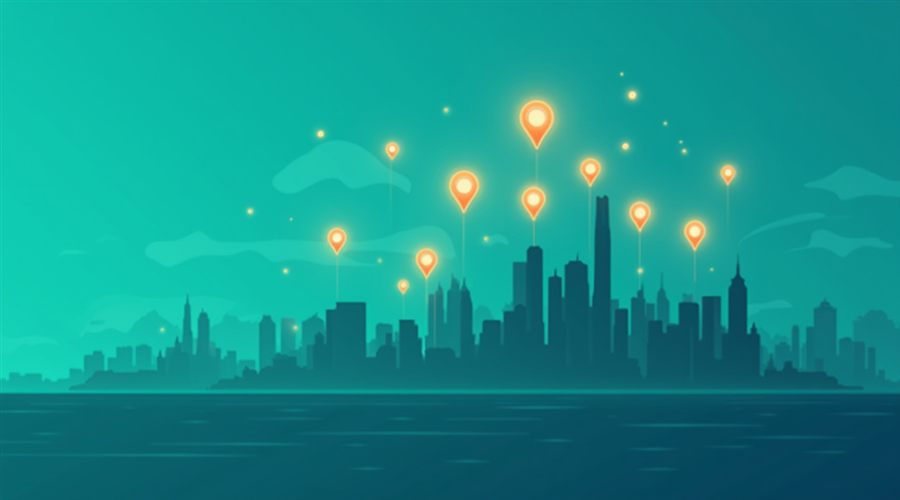 Mapa com marcadores de localização representando a busca local em Santa Catarina